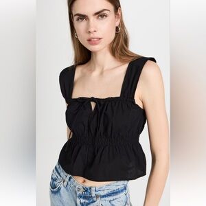 Madewell Smocked Tie-Front Tank Top in Black, size 6